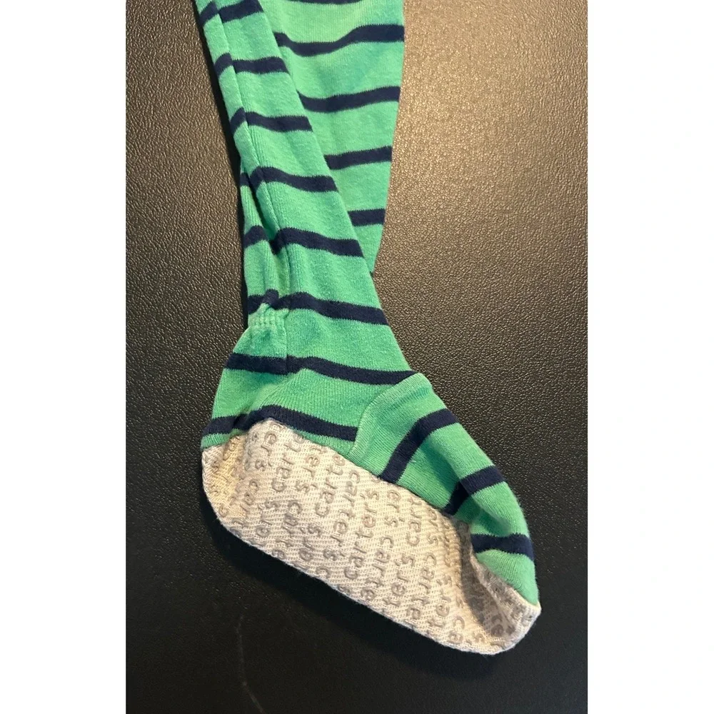 Carters Toddler 2T Green Striped Dinosaur Footed Pajamas 1508